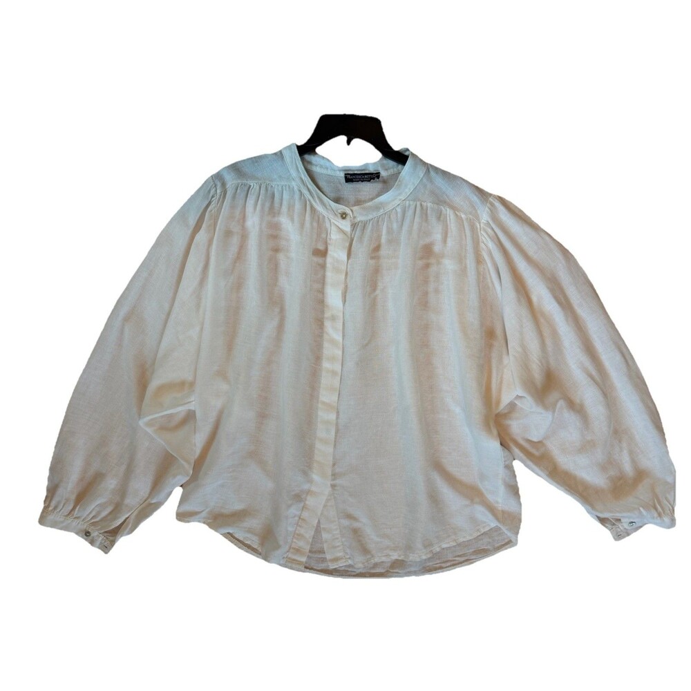 Francesca Bettini Italy White Lagenlook Oversized Blouse Balloon Sleeve Linen